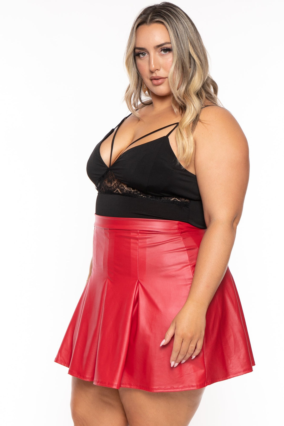 Women's Plus Size Blair Faux Leather Skirt - Red - Curvy Sense
