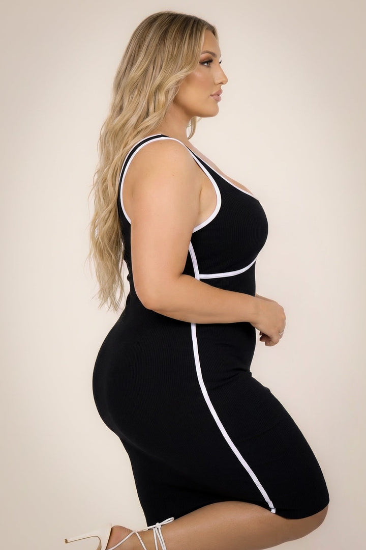 Curvy Sense Inc. Dresses Plus Size Bold Lines Bodycon Dress - Black