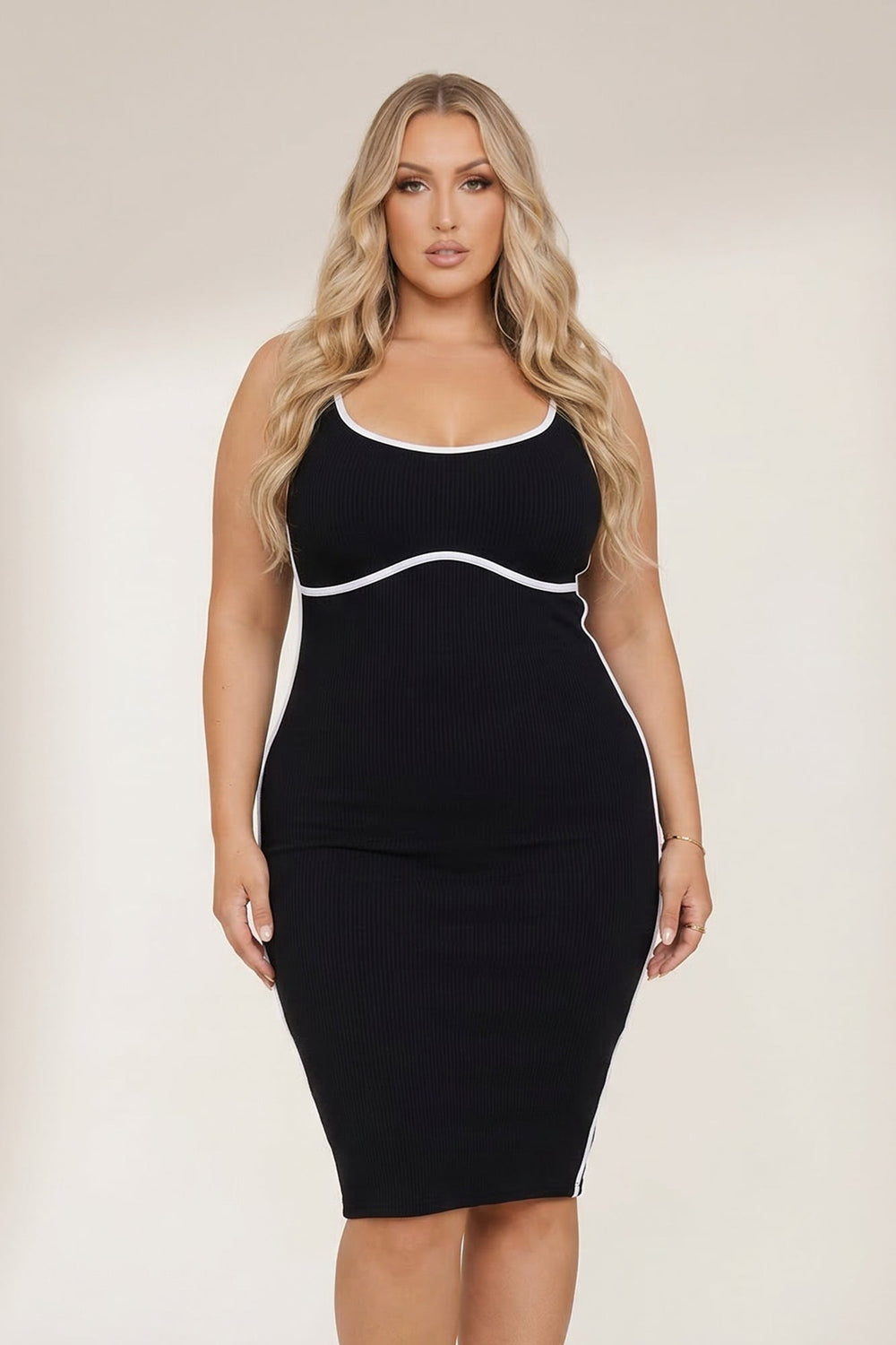 Curvy Sense Inc. Dresses Plus Size Bold Lines Bodycon Dress - Black
