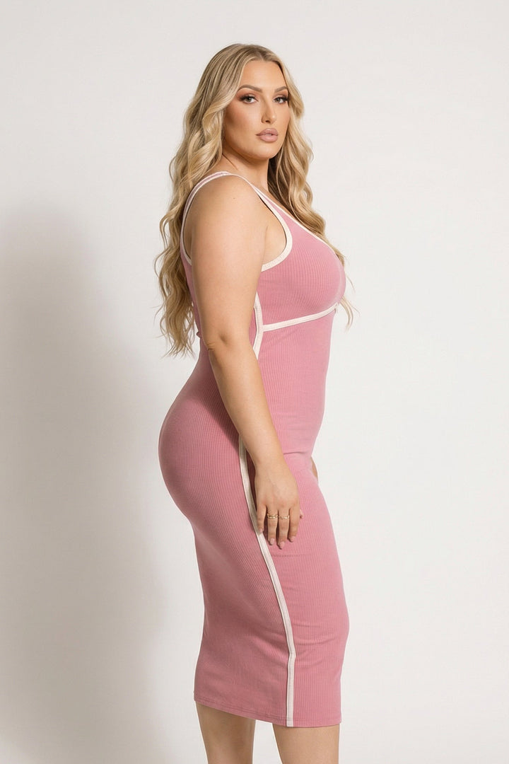 Curvy Sense Inc. Dresses Plus Size Bold Lines Bodycon Dress - Mauve