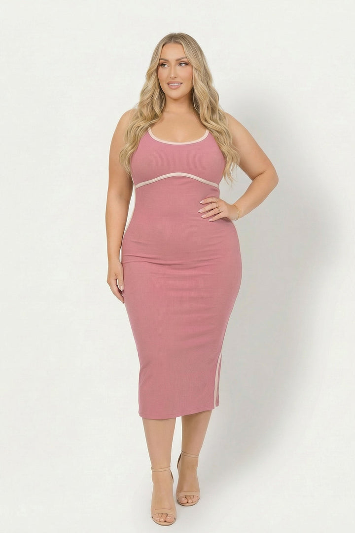 Curvy Sense Inc. Dresses Plus Size Bold Lines Bodycon Dress - Mauve