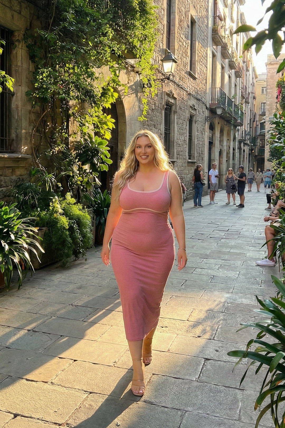 Curvy Sense Inc. Dresses Plus Size Bold Lines Bodycon Dress - Mauve