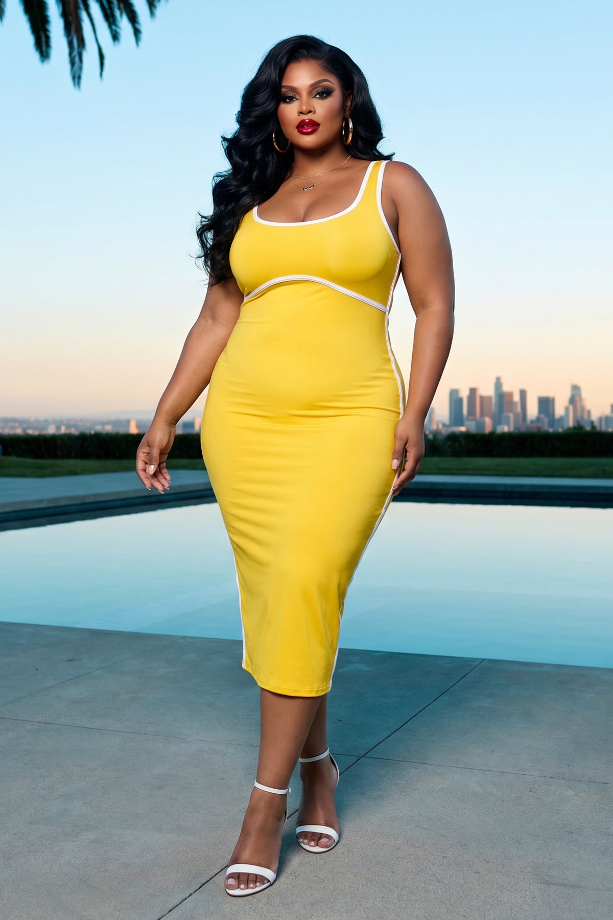 yellow plus size bodycon dress PEASKJP Womens Dresses Plus Size Womens Crew Neck Sleeveless Bodycon Dress Party Club Short Mini Dress (Yellow,L)