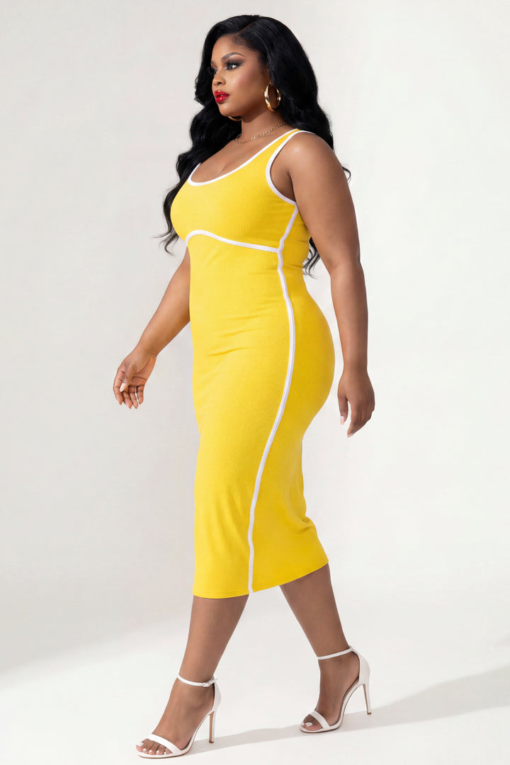 Curvy Sense Inc. Dresses Plus Size Bold Lines Bodycon Dress - Yellow