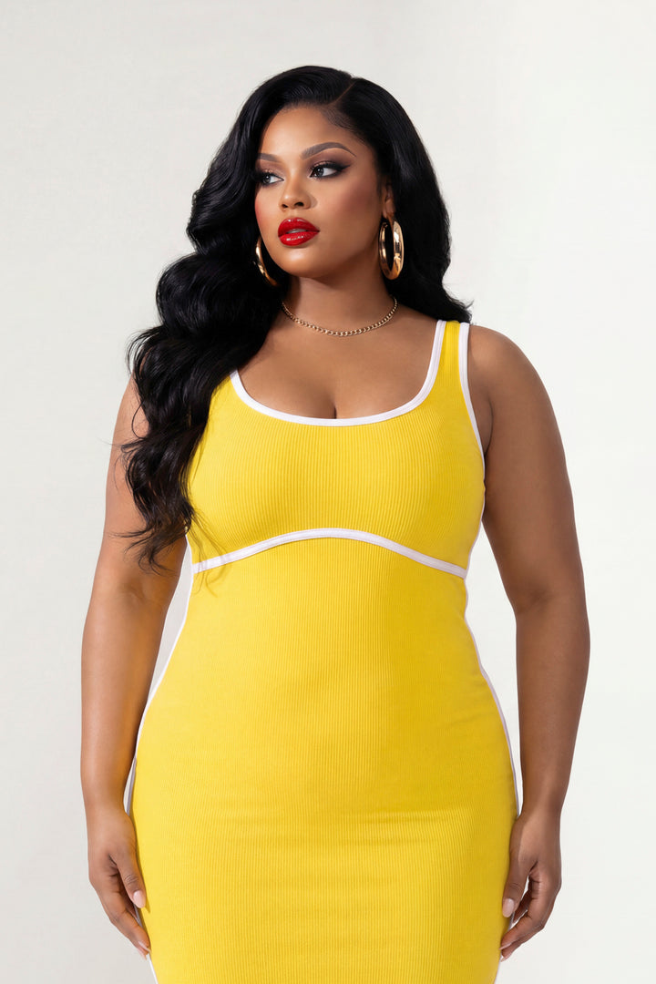 Curvy Sense Inc. Dresses Plus Size Bold Lines Bodycon Dress - Yellow