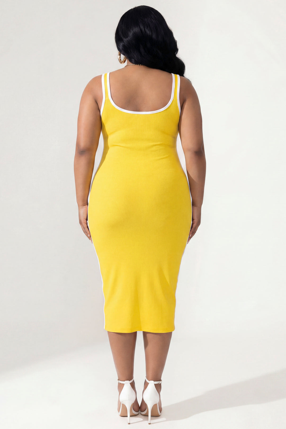 Curvy Sense Inc. Dresses Plus Size Bold Lines Bodycon Dress - Yellow