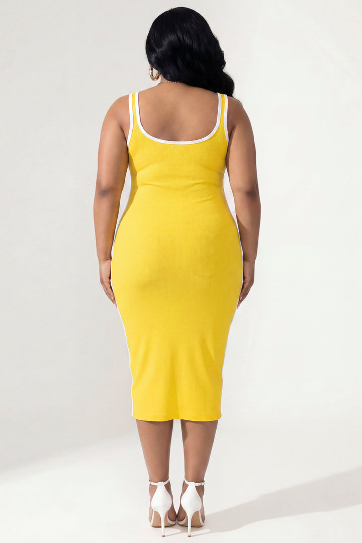 Curvy Sense Inc. Dresses Plus Size Bold Lines Bodycon Dress - Yellow