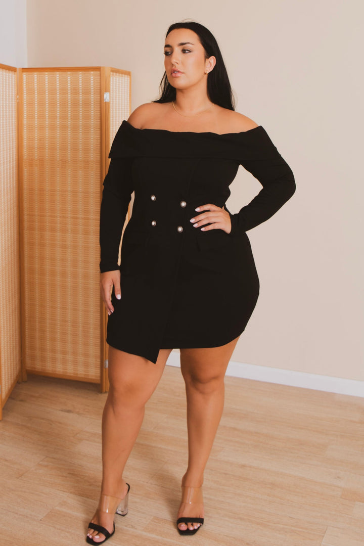 Curvy Sense Dresses Plus Size Boss Babe Blazer  Dress -Black