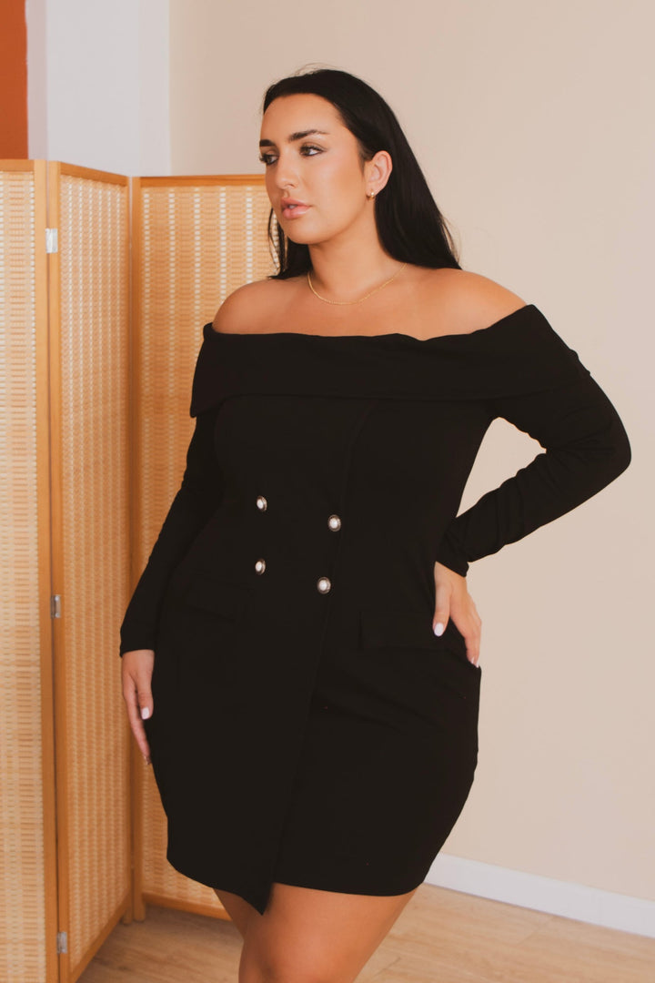 Curvy Sense Dresses Plus Size Boss Babe Blazer  Dress -Black