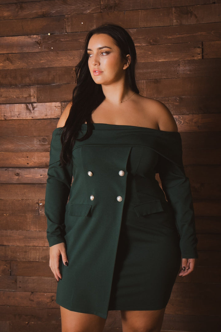 Curvy Sense Inc. Dresses Plus Size Boss Babe Blazer  Dress - Green