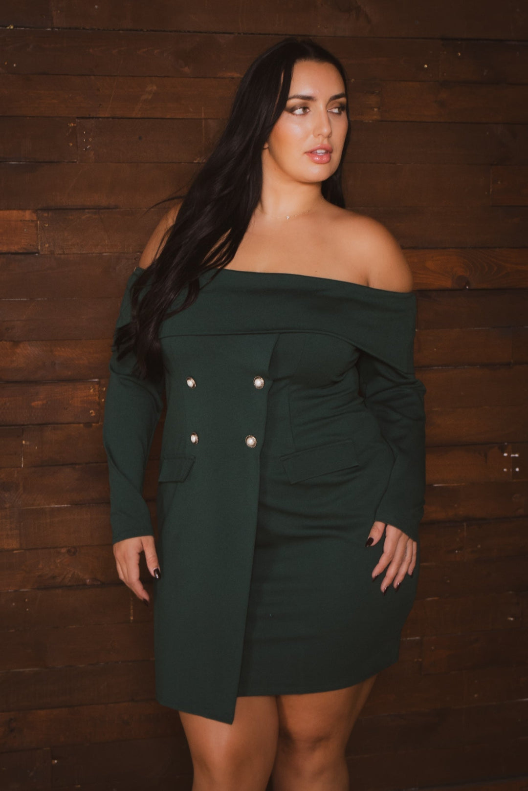 Curvy Sense Inc. Dresses Plus Size Boss Babe Blazer  Dress - Green