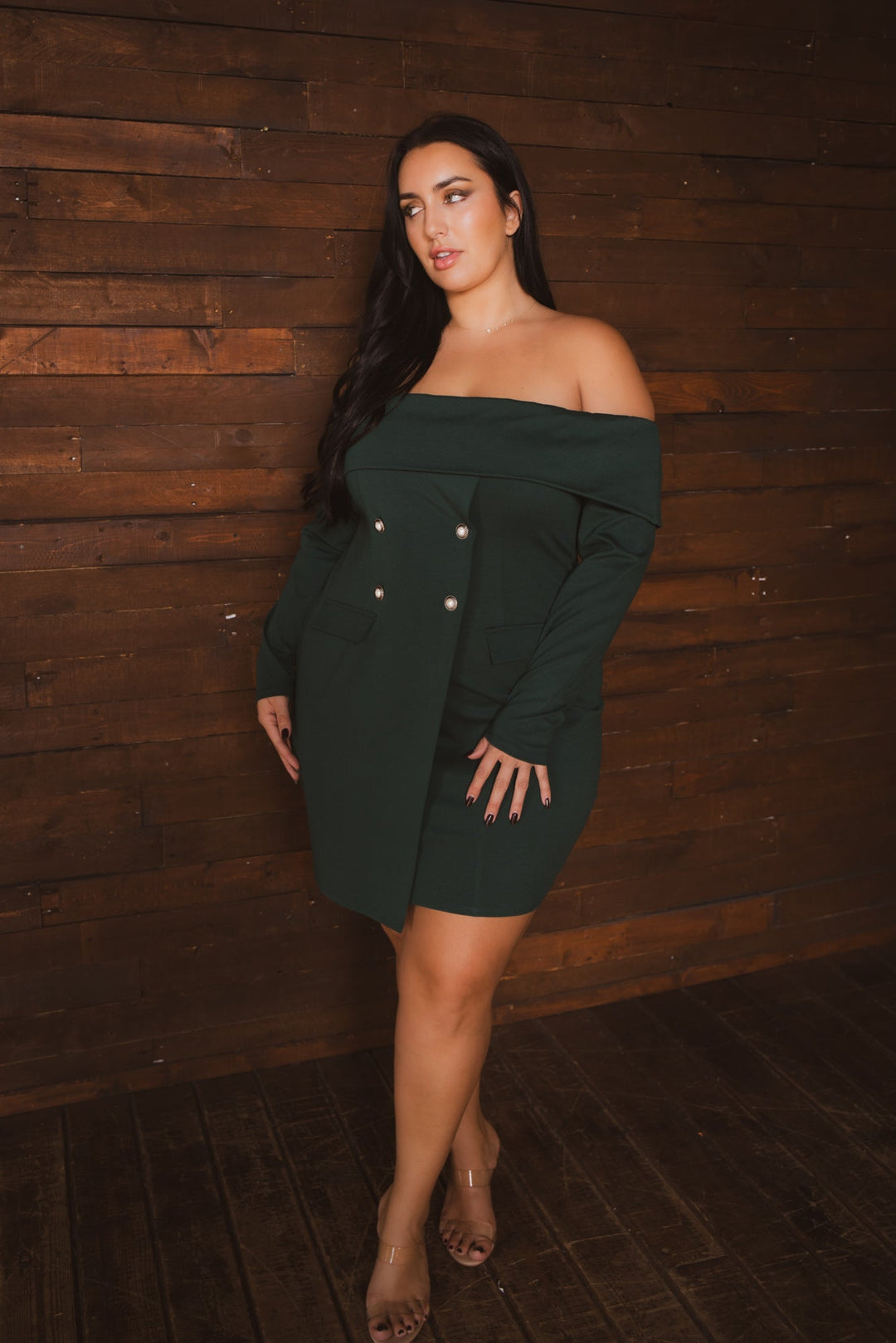 Curvy Sense Inc. Dresses Plus Size Boss Babe Blazer  Dress - Green