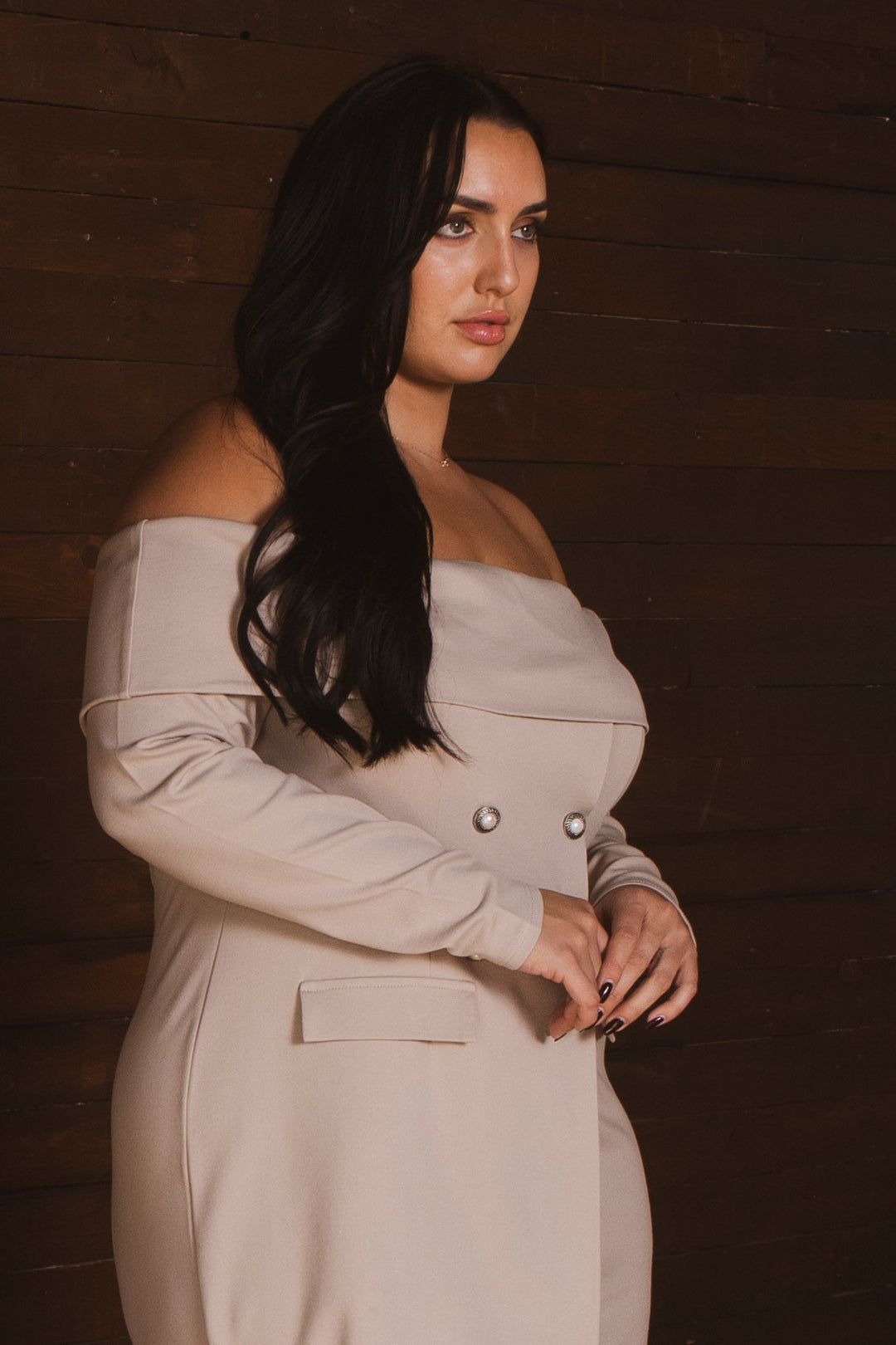 Curvy Sense Inc. Dresses Plus Size Boss Babe Blazer  Dress - Taupe