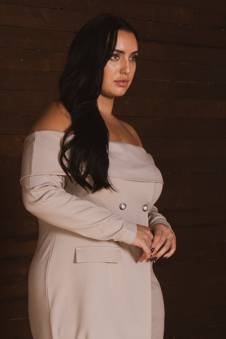Curvy Sense Inc. Dresses Plus Size Boss Babe Blazer  Dress - Taupe