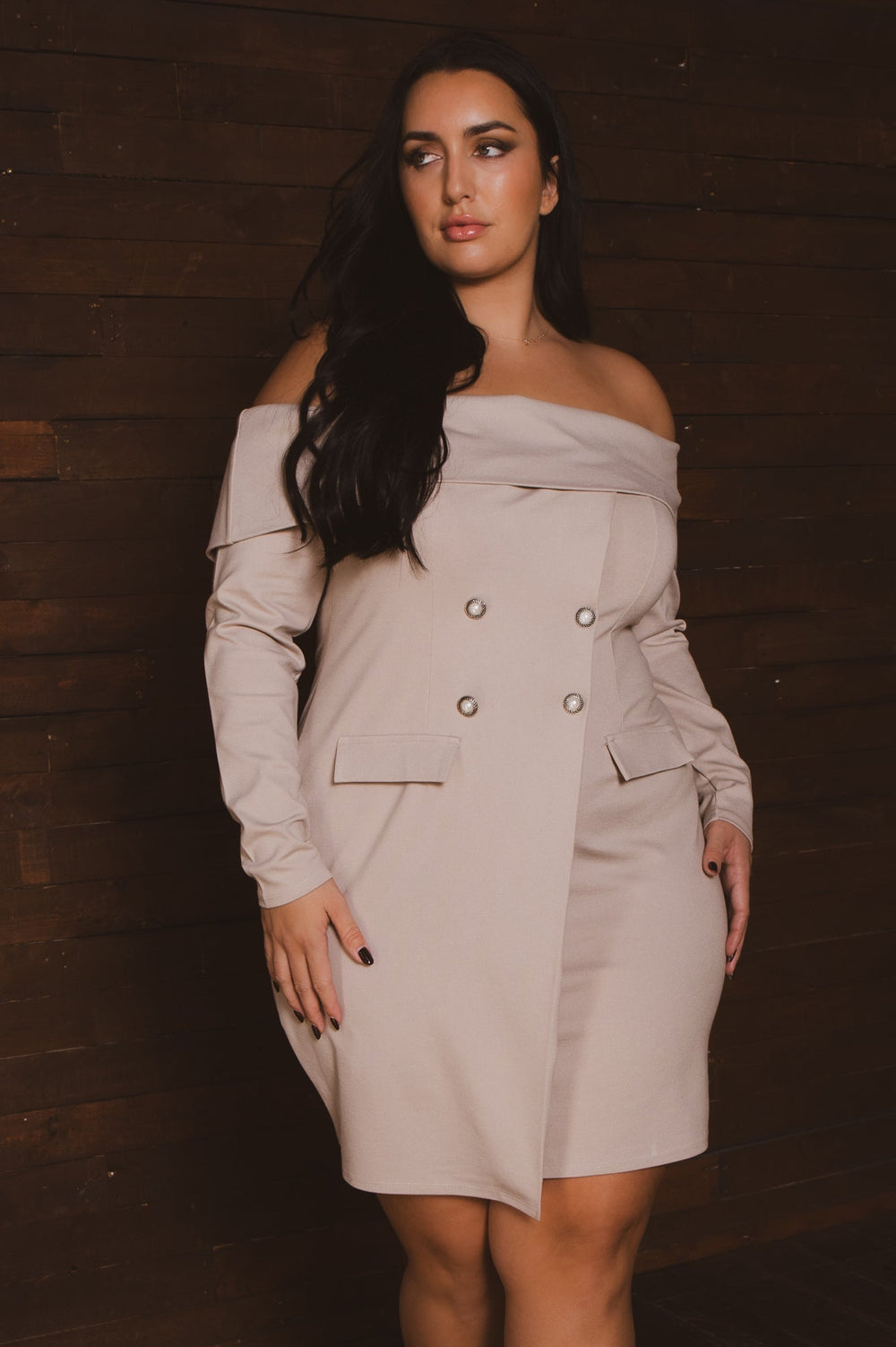 Curvy Sense Inc. Dresses Plus Size Boss Babe Blazer  Dress - Taupe