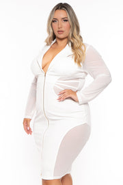 COLLECTIVERACK Dresses Plus Size Boss Lady Midi Dress- White