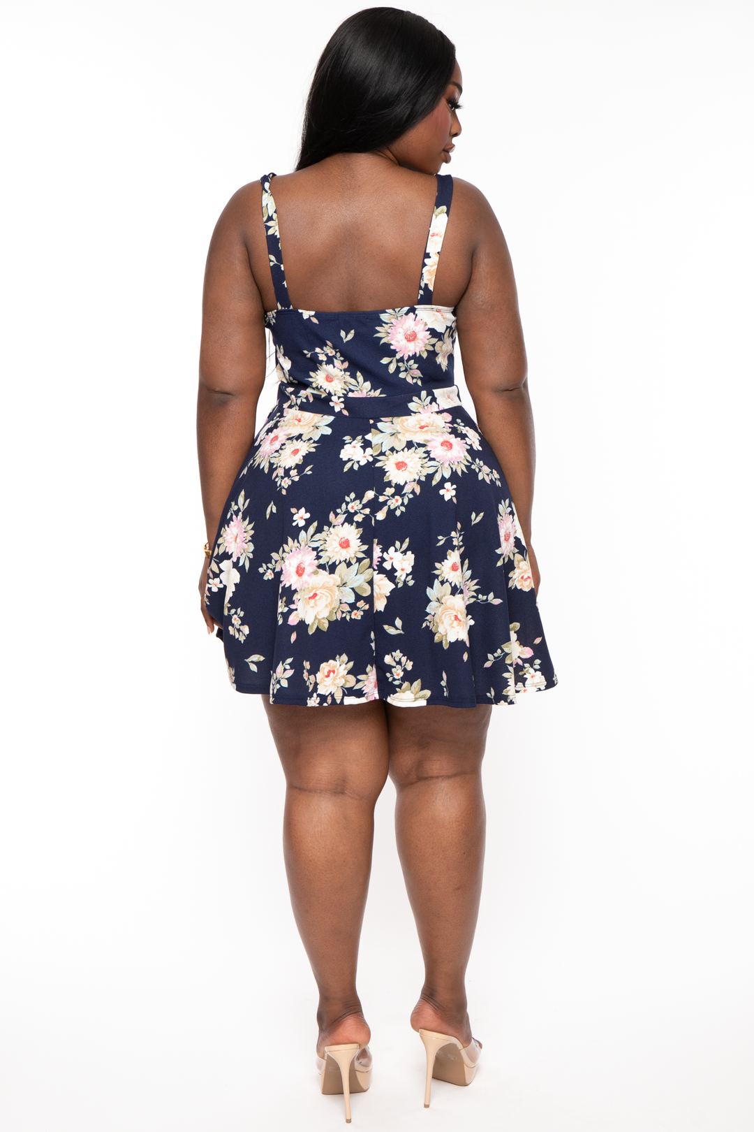 Plus Size Caged Fit & Flare Floral Dress -Navy – Curvy Sense