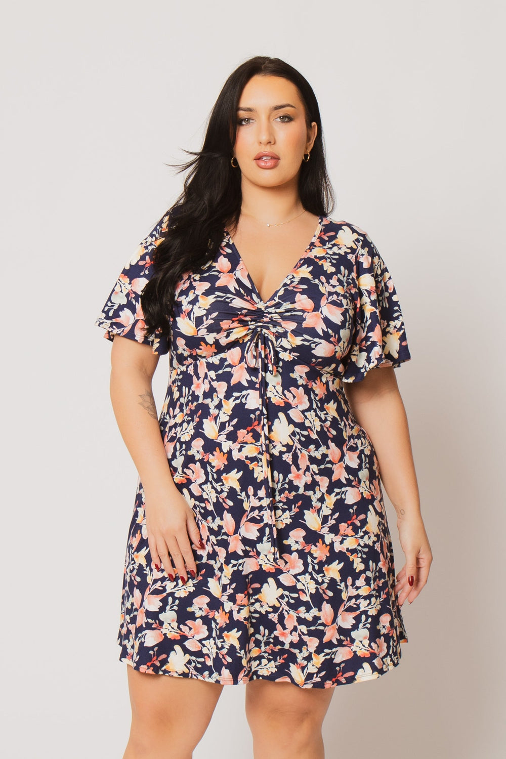Rousseau Dresses Plus Size Cambria Blossom Mini Dress - Navy