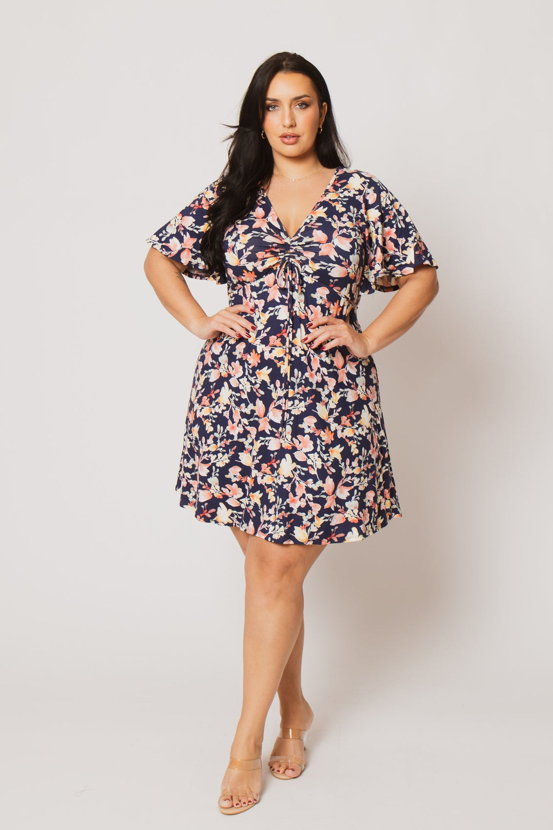 Rousseau Dresses Plus Size Cambria Blossom Mini Dress - Navy
