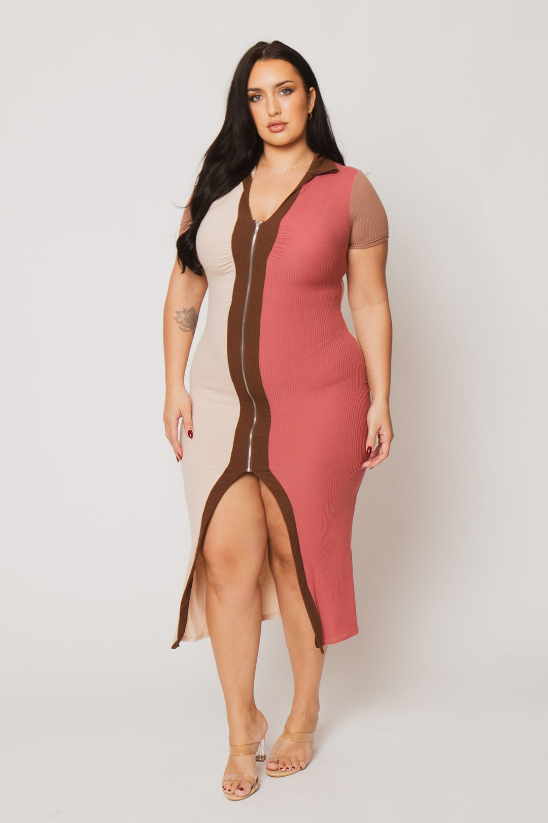 K TOO Dresses Plus Size Camila Front-Zip Dress- Multi