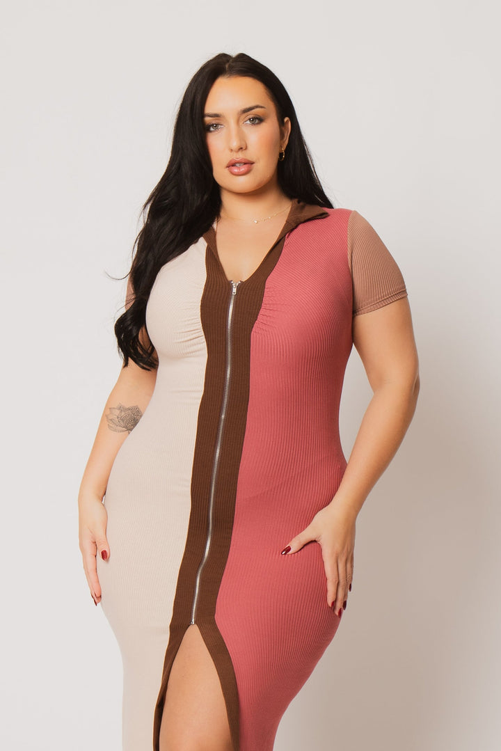 K TOO Dresses Plus Size Camila Front-Zip Dress- Multi