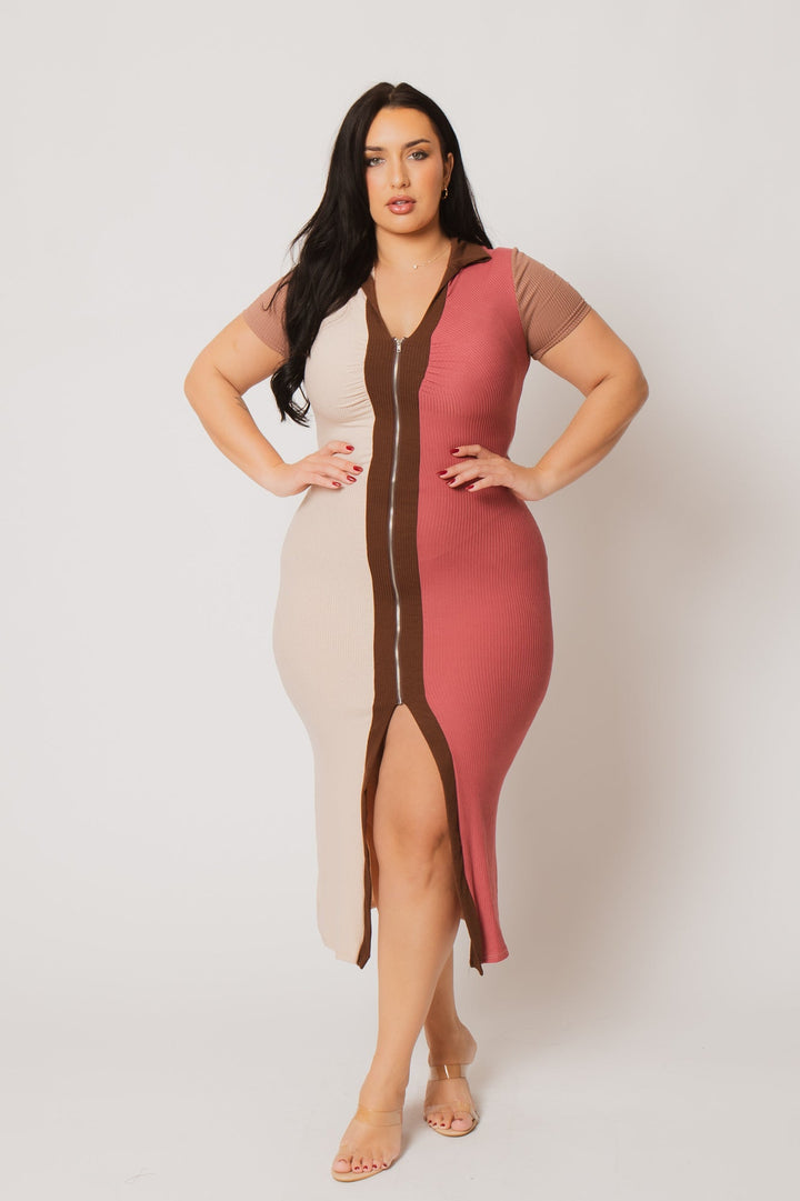 K TOO Dresses Plus Size Camila Front-Zip Dress- Multi