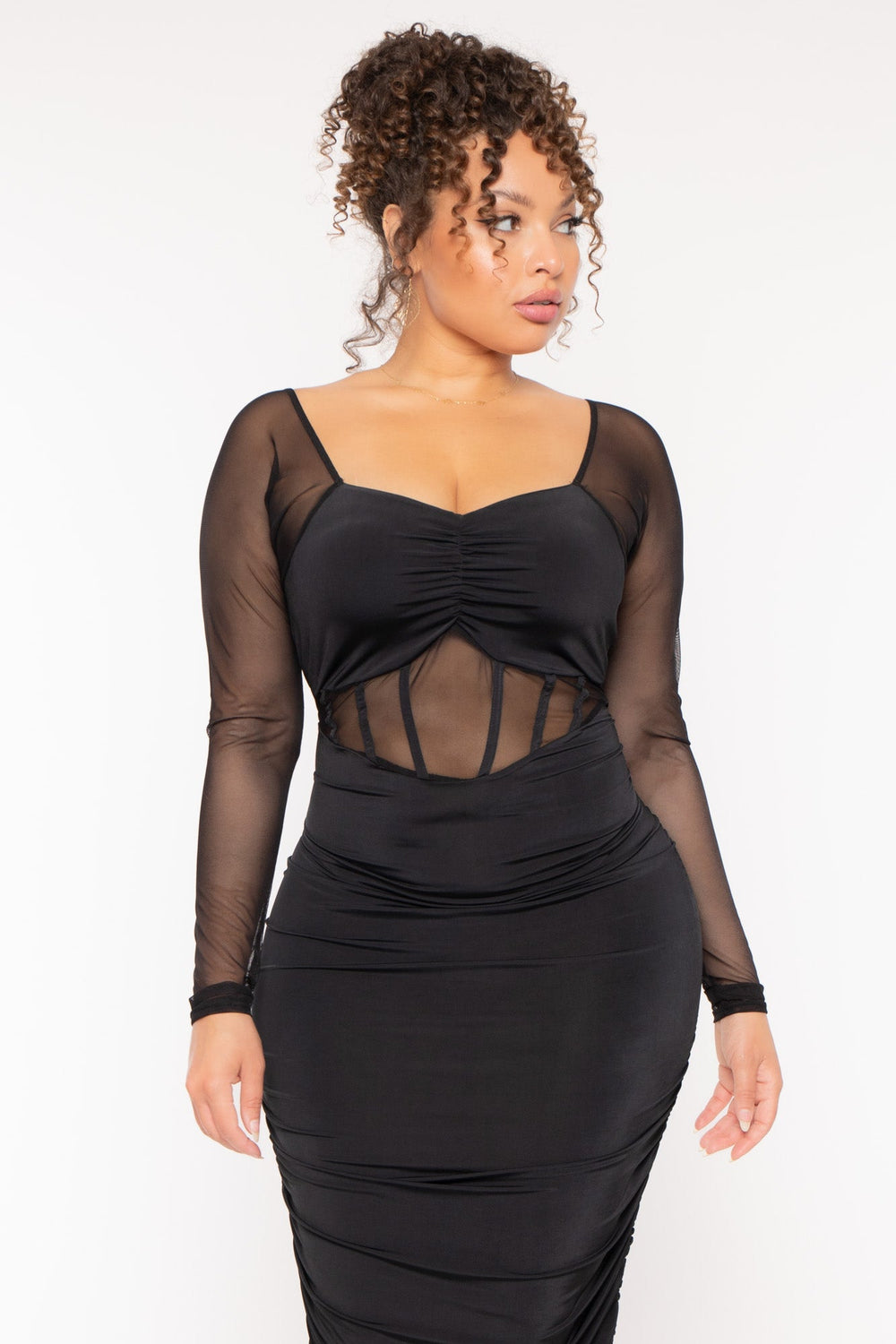 Curvy Sense Dresses Plus Size Camille  Bodycon  Dress- Black