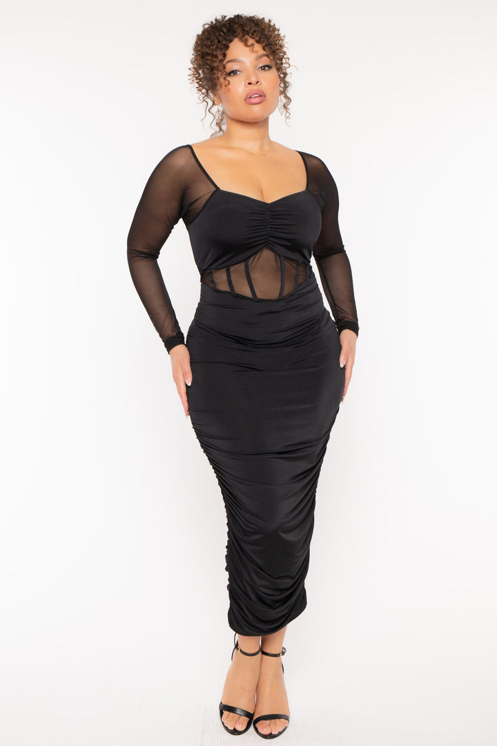 Curvy Sense Dresses Plus Size Camille  Bodycon  Dress- Black