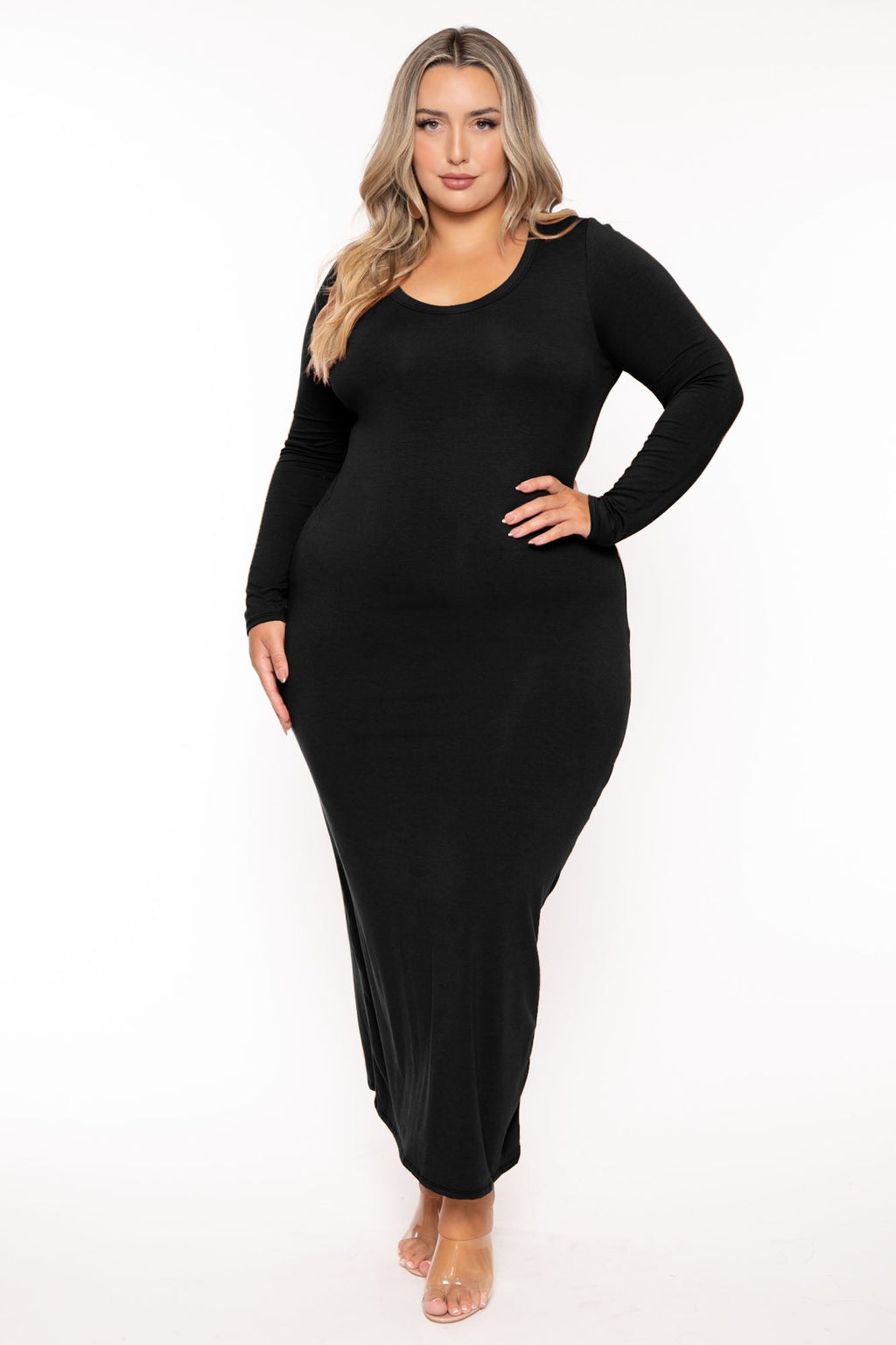 Plus Size Carlette Bodycon Maxi Dress -Black 2X / Black at Curvy Sense Plus Size Carlette Bodycon Maxi Dress -Black 2X / Black at Curvy Sense