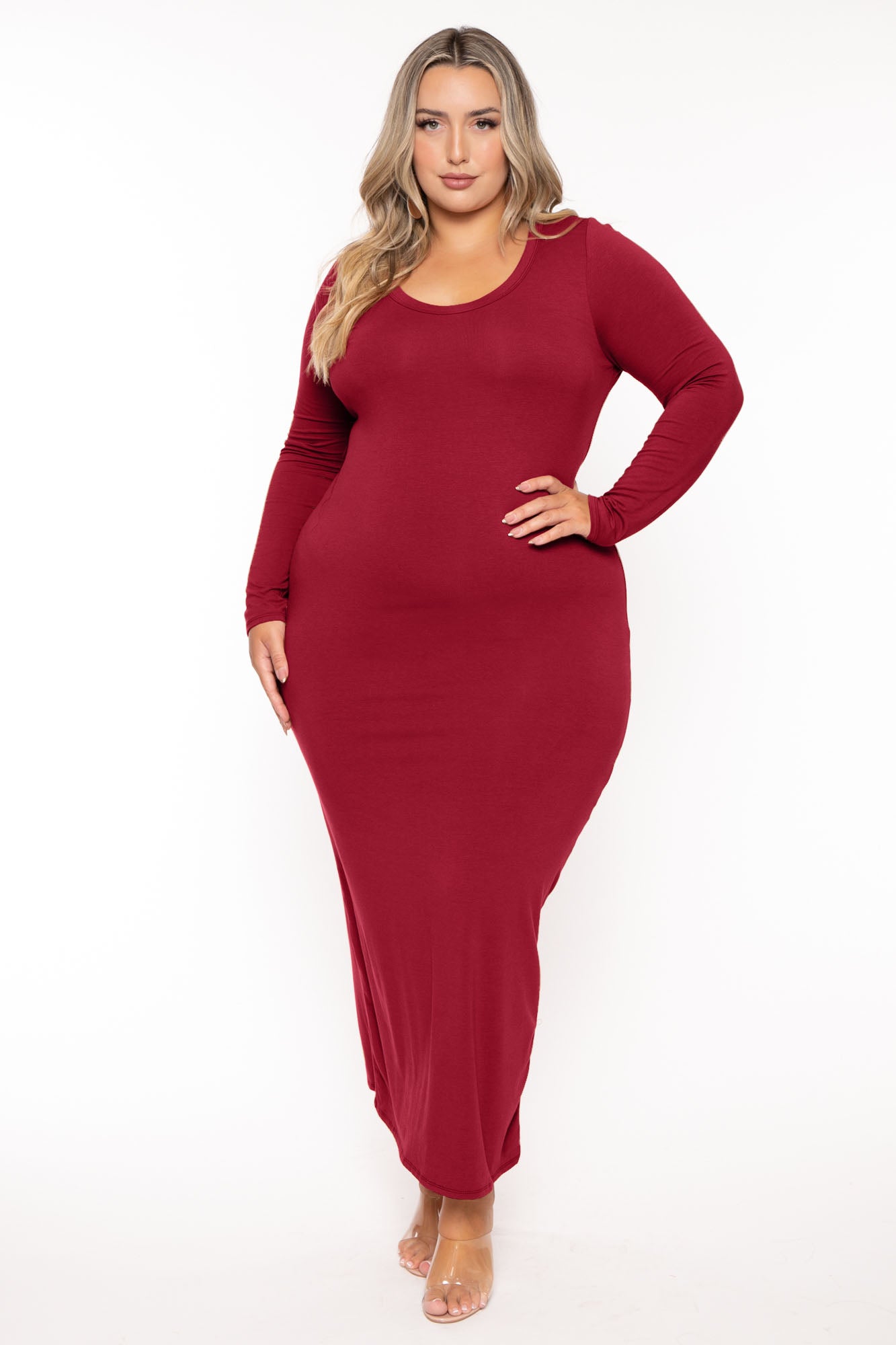 Women's Plus Size Carlette Bodycon Maxi Dress -Burgundy - Curvy Sense