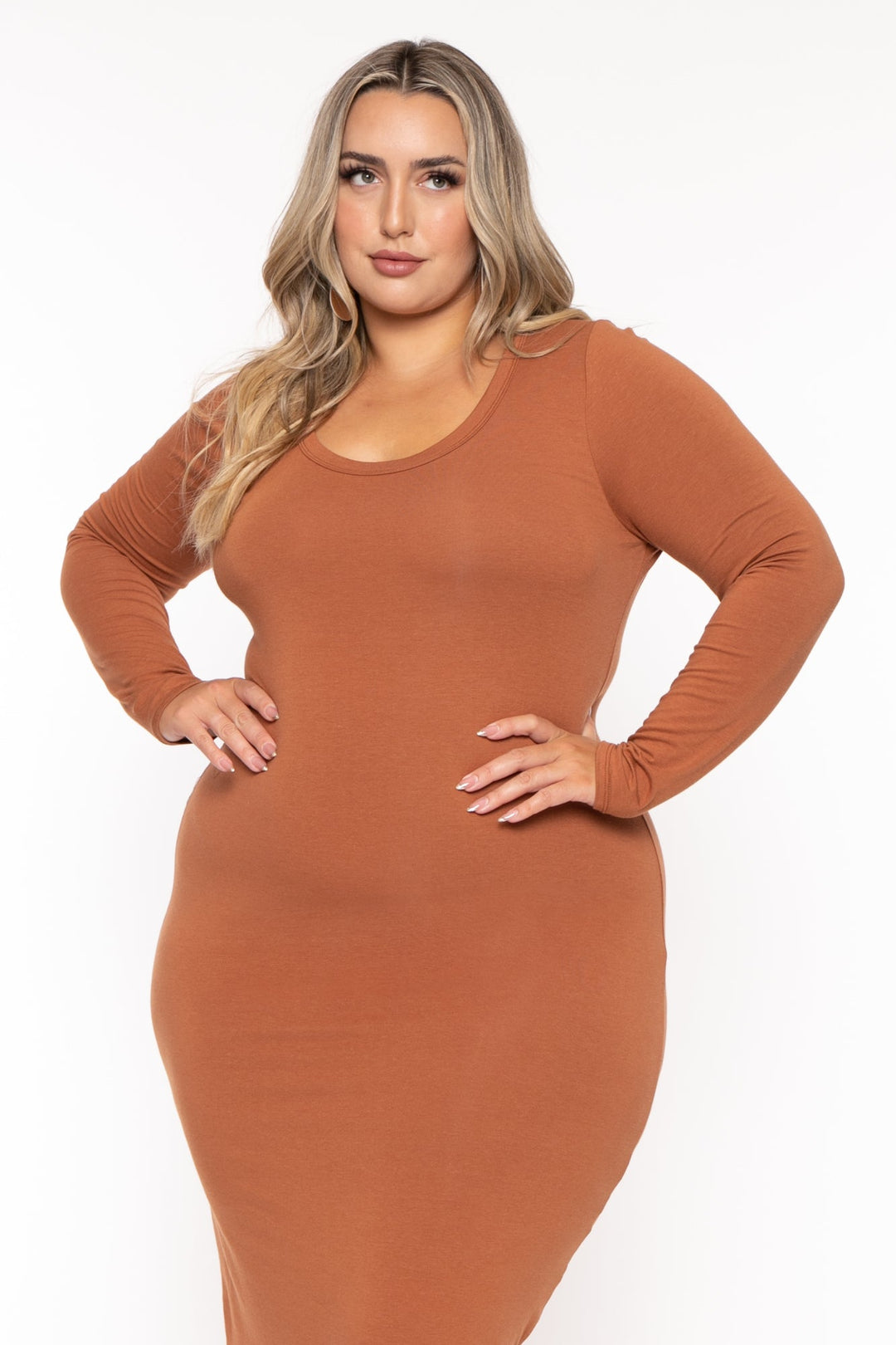 Plus Size Carlette Bodycon Maxi Dress -Rust – Curvy Sense