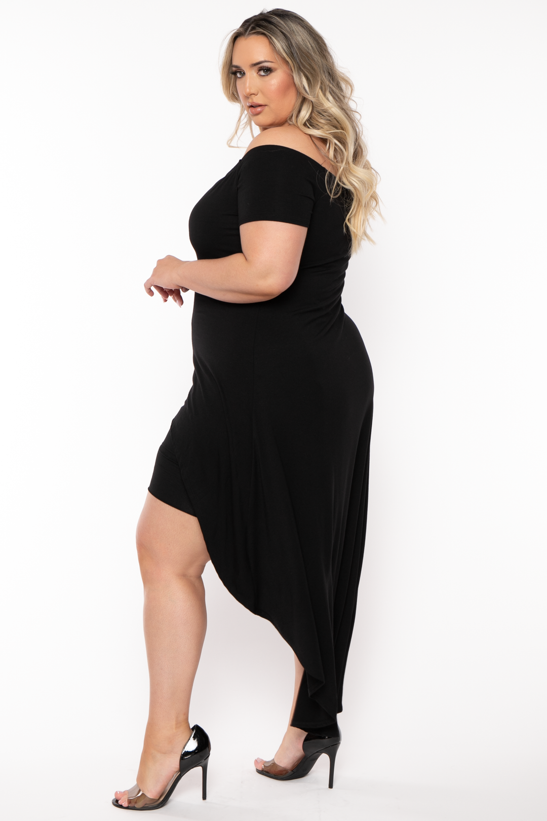 Curvy Sense Dresses Plus Size Carolina Hi-Low Draped Dress - Black