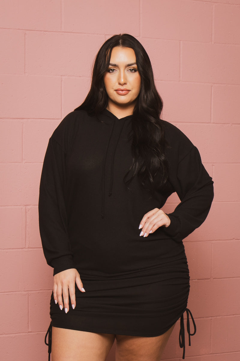 Women's Plus Size Cassie Hooded Mini Dress Black Curvy Sense