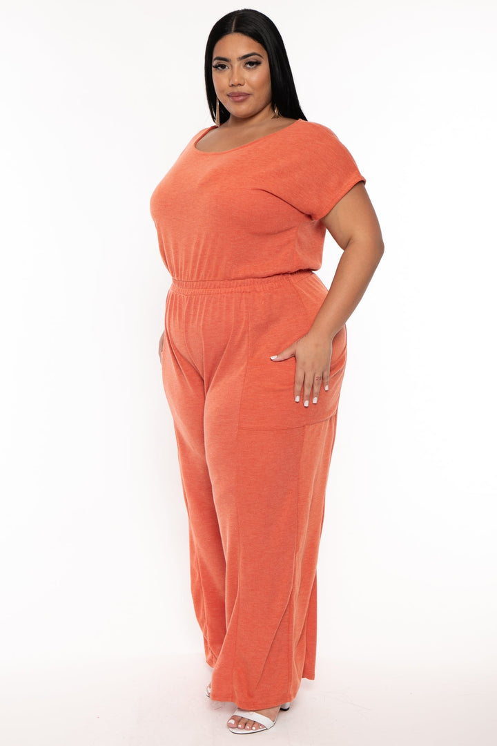 Jade By Jane Dresses Plus Size Casual Ribbed Jumpsuit  -Orange