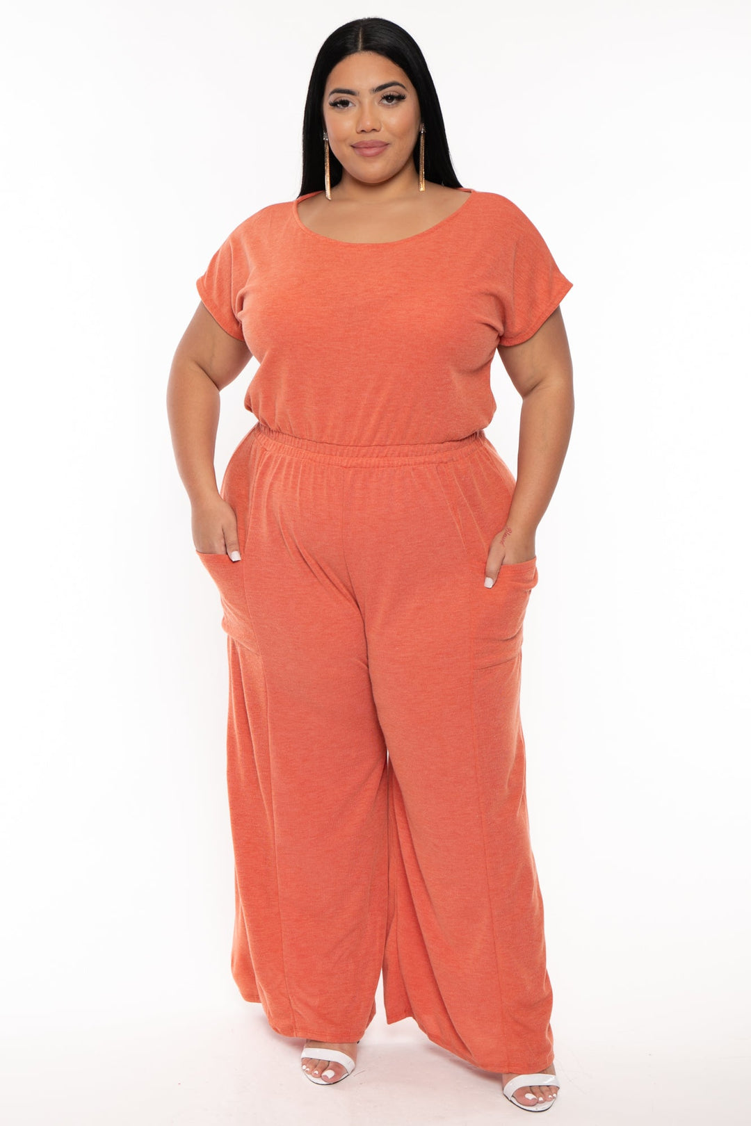Jade By Jane Dresses Plus Size Casual Ribbed Jumpsuit  -Orange