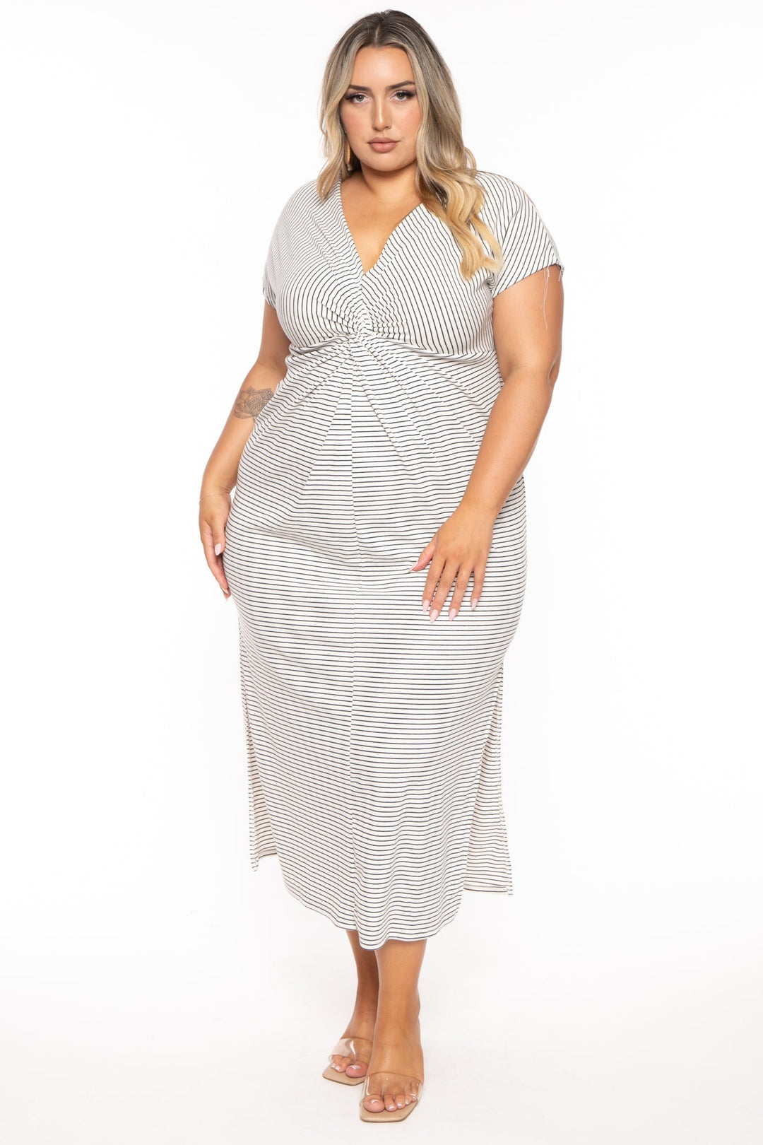 Plus Size Cayce Front Twist Maxi Dress - Black/White 1X / Black/White at Curvy Sense Plus Size Cayce Front Twist Maxi Dress - Black/White 1X / Black/White at Curvy Sense