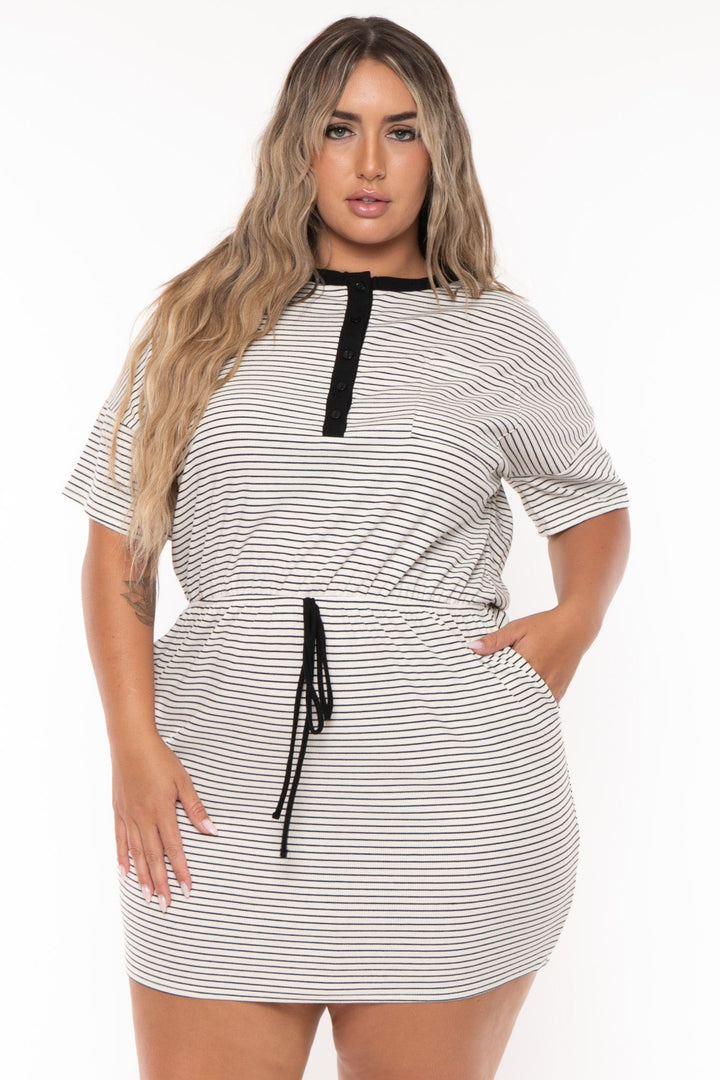 CULTURE CODE Dresses Plus Size Cayce Striped Mini  Dress  - White