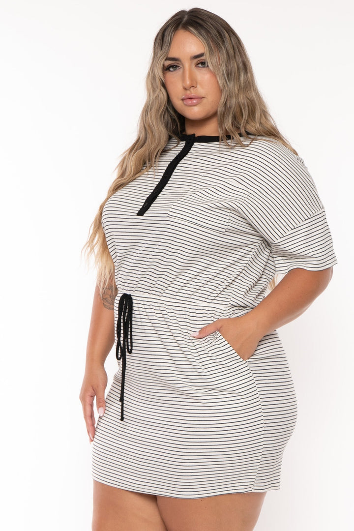 CULTURE CODE Dresses Plus Size Cayce Striped Mini  Dress  - White