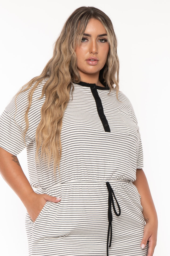 CULTURE CODE Dresses Plus Size Cayce Striped Mini  Dress  - White