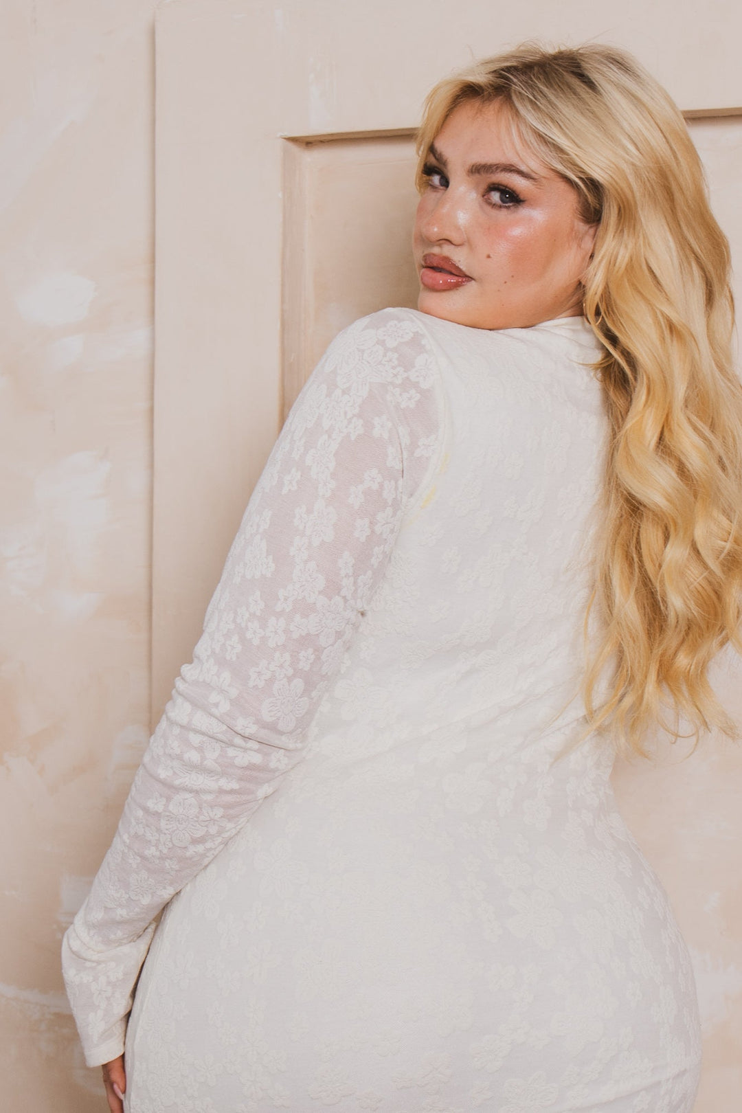 Women's Plus Size Celeste Lace Cutout Dress- Ivory - Curvy Sense Women's Plus Size Celeste Lace Cutout Dress- Ivory - Curvy Sense