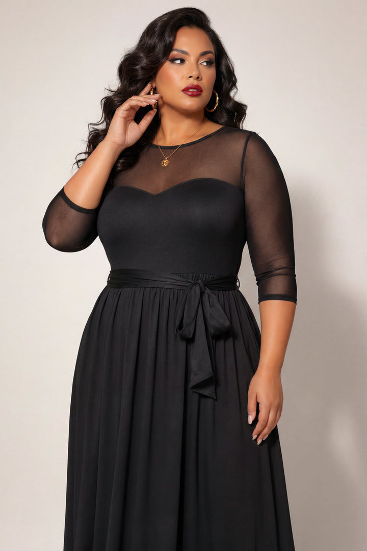 Curvy Sense Inc. Dresses Plus Size Celeste Mesh Maxi Dress- Black