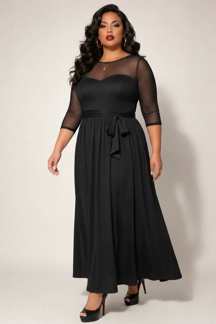 Curvy Sense Inc. Dresses Plus Size Celeste Mesh Maxi Dress- Black