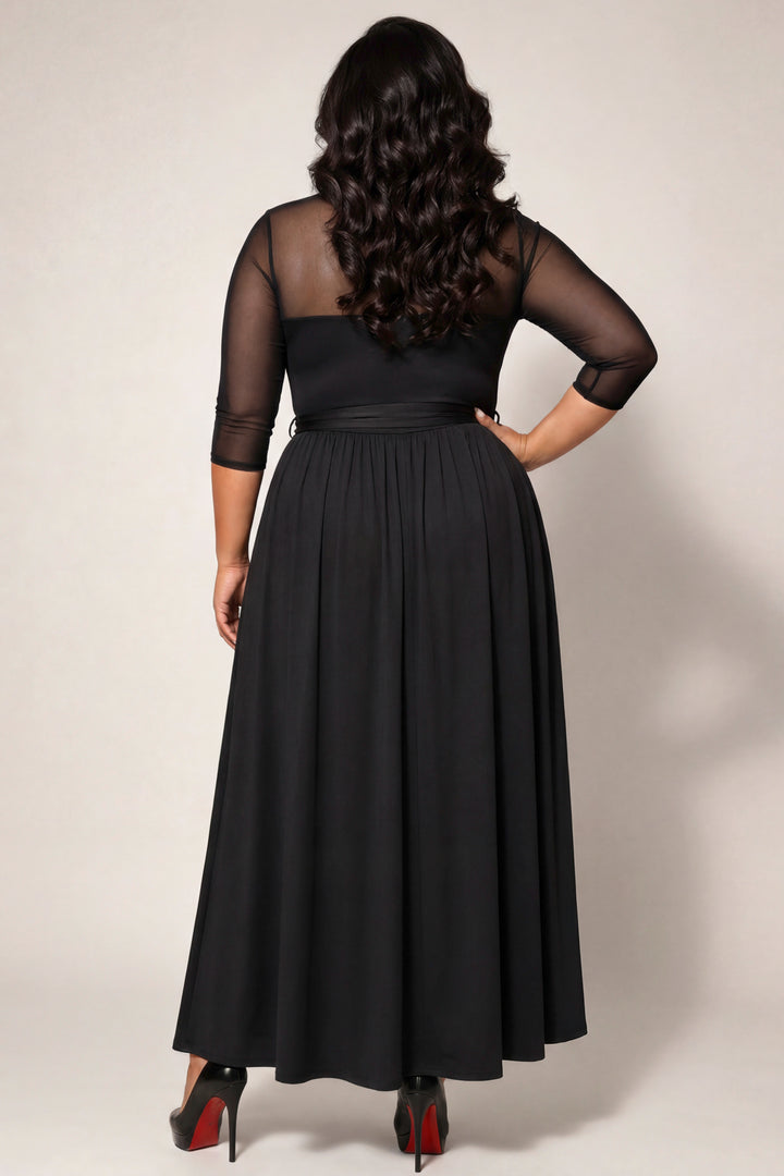Curvy Sense Inc. Dresses Plus Size Celeste Mesh Maxi Dress- Black