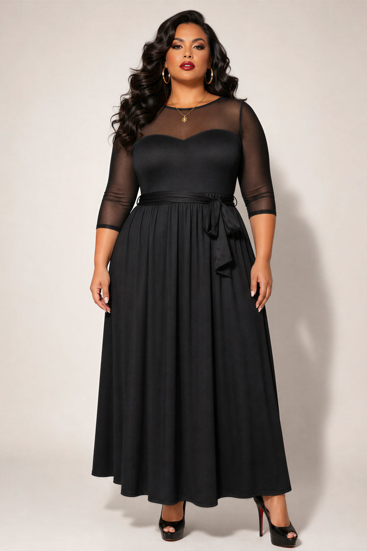 Curvy Sense Inc. Dresses Plus Size Celeste Mesh Maxi Dress- Black
