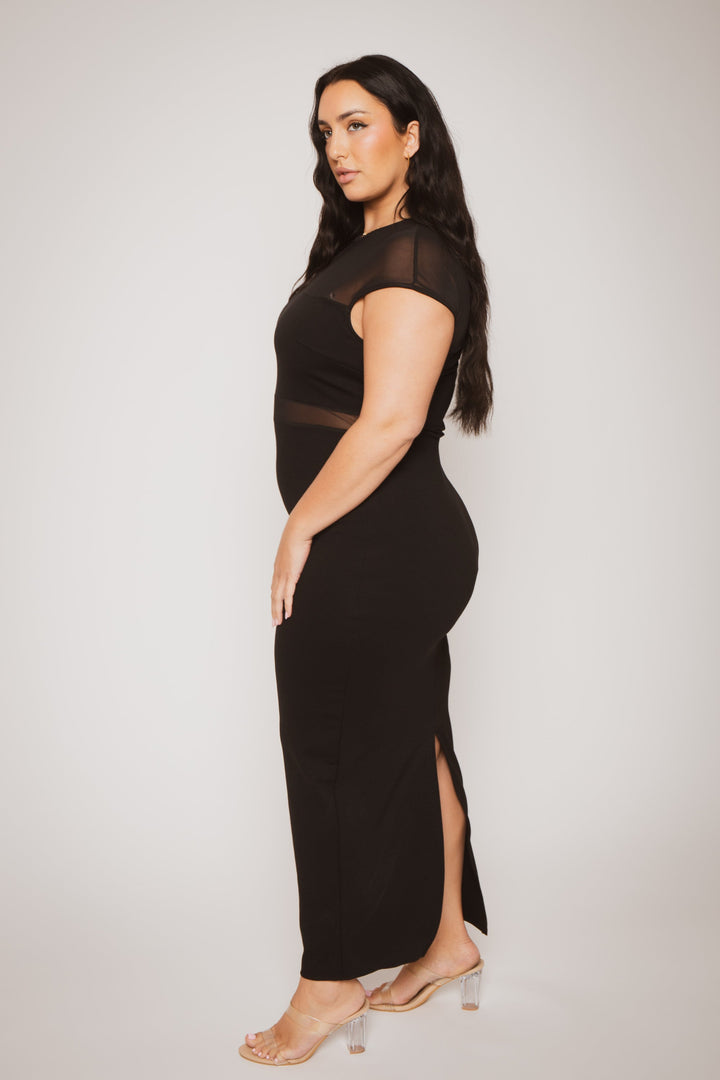 Curvy Sense Inc. Dresses Plus Size Celeste Sheer Maxi Dress - Black