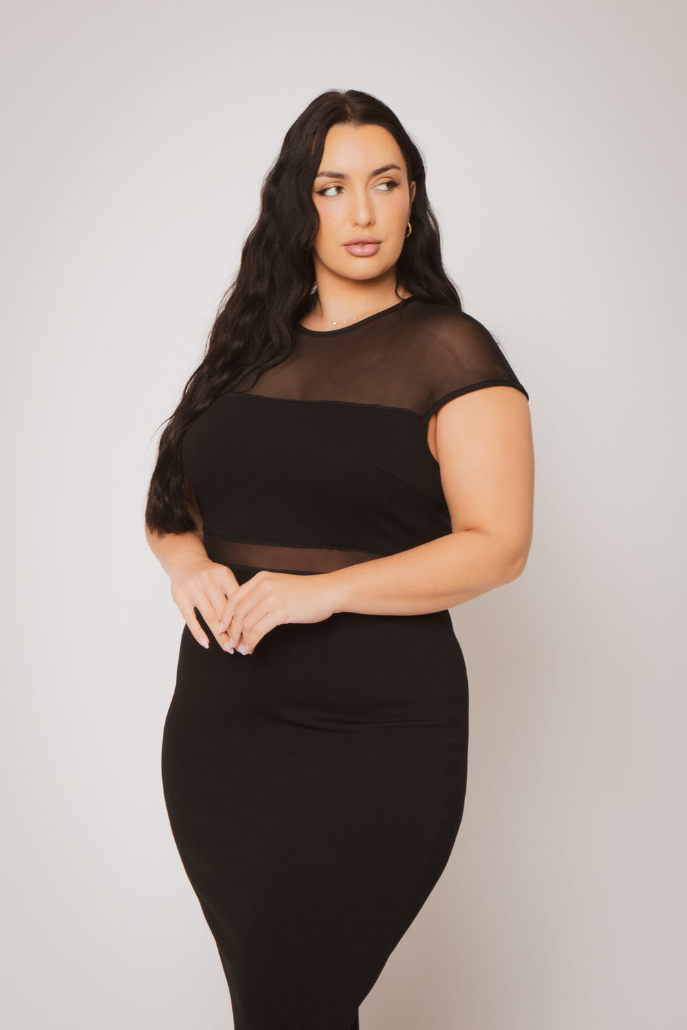 Curvy Sense Inc. Dresses Plus Size Celeste Sheer Maxi Dress - Black
