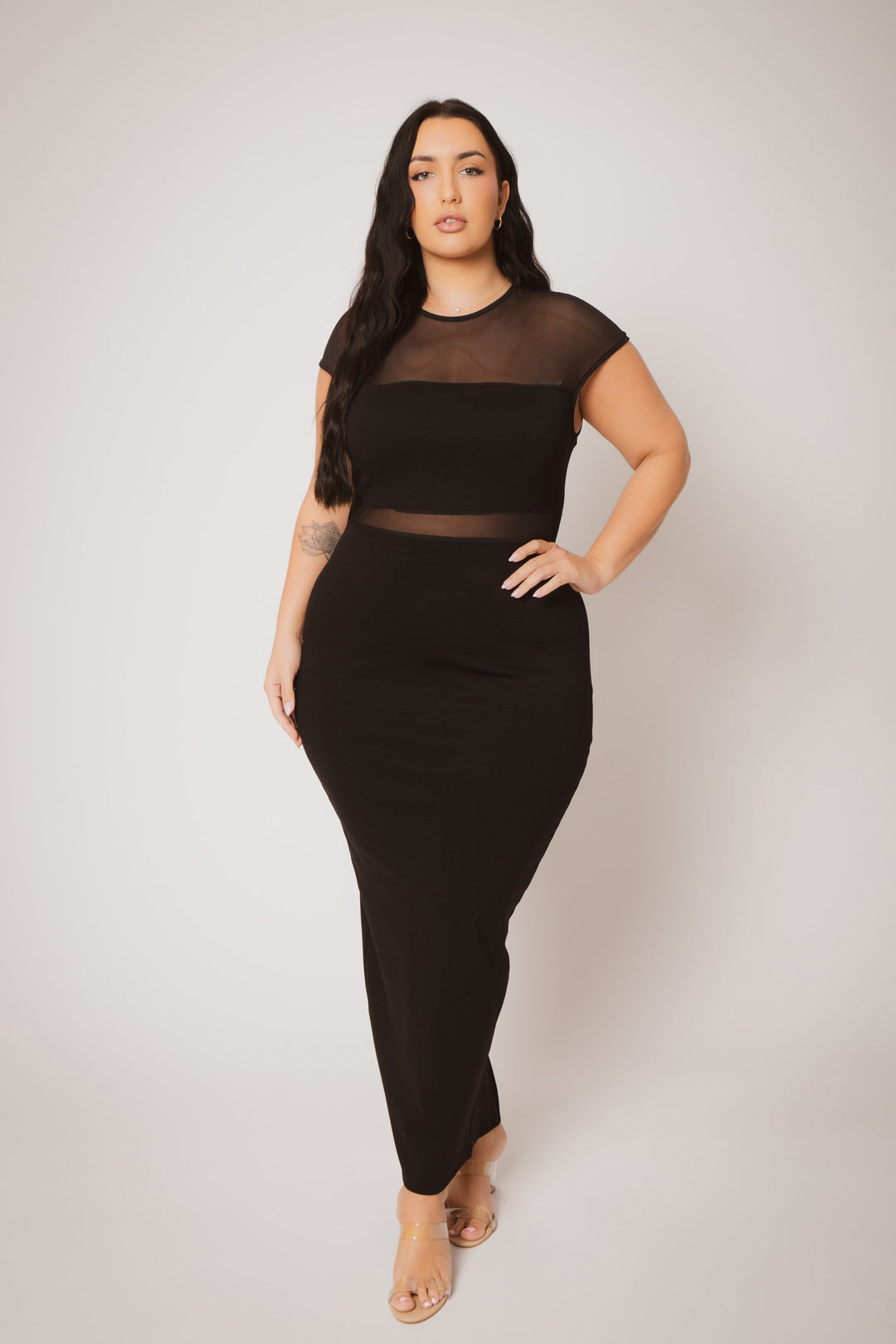 Curvy Sense Inc. Dresses Plus Size Celeste Sheer Maxi Dress - Black
