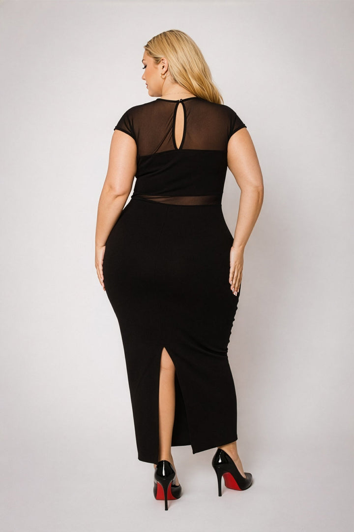 Curvy Sense Inc. Dresses Plus Size Celeste Sheer Maxi Dress - Black