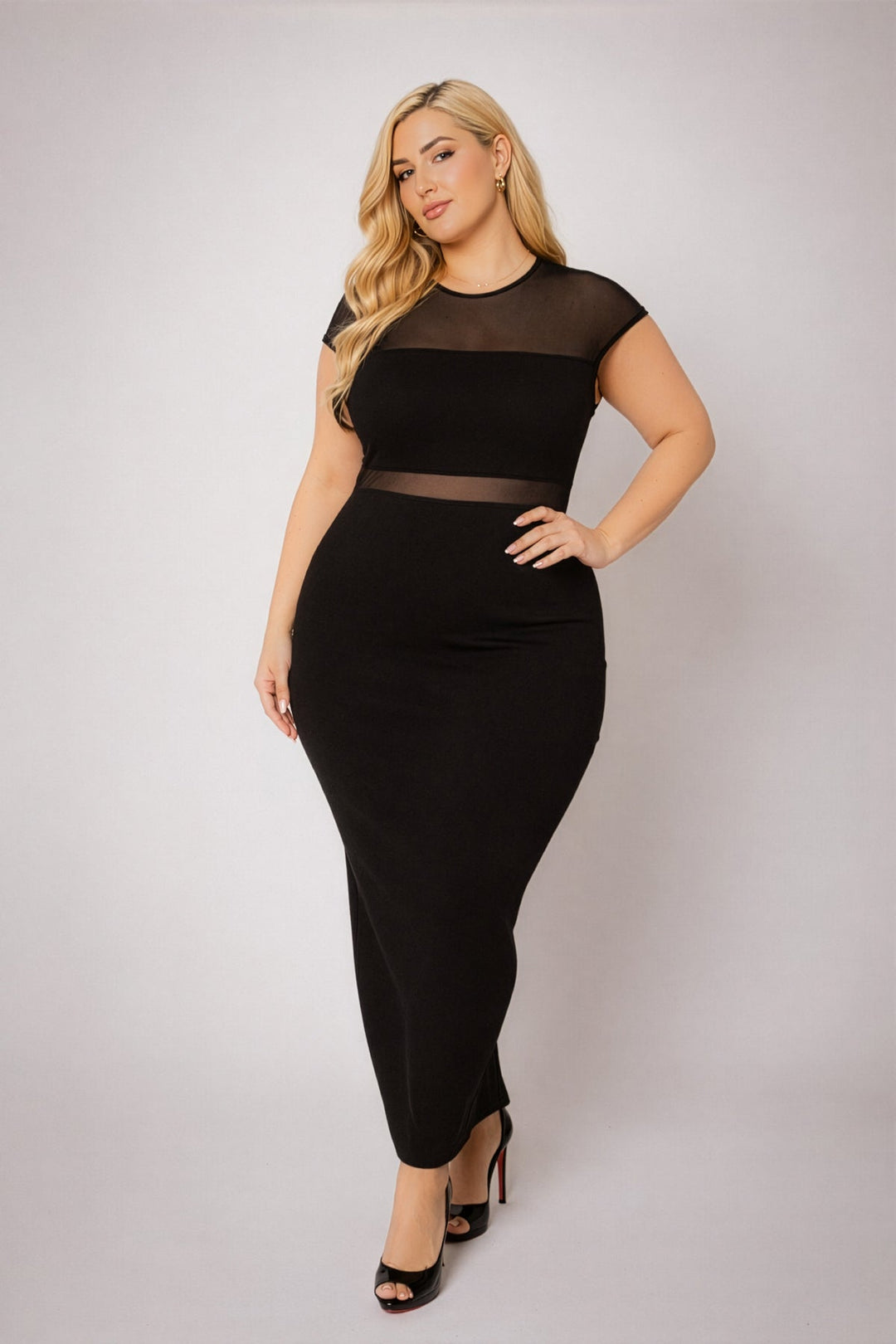 Curvy Sense Inc. Dresses Plus Size Celeste Sheer Maxi Dress - Black