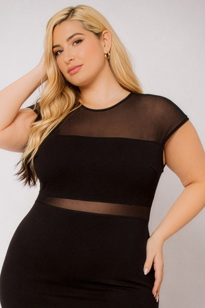 Curvy Sense Inc. Dresses Plus Size Celeste Sheer Maxi Dress - Black